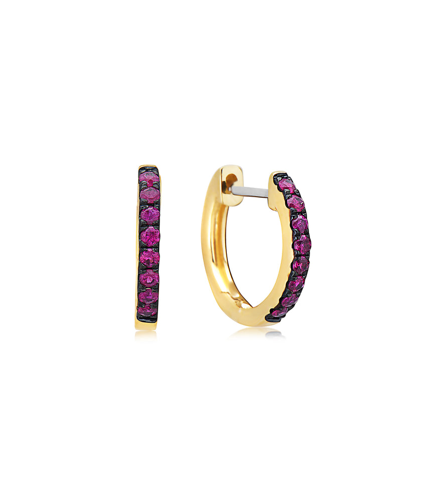 Ruby Huggie Earring - 14K Yellow Gold - Olive & Chain Fine Jewelry