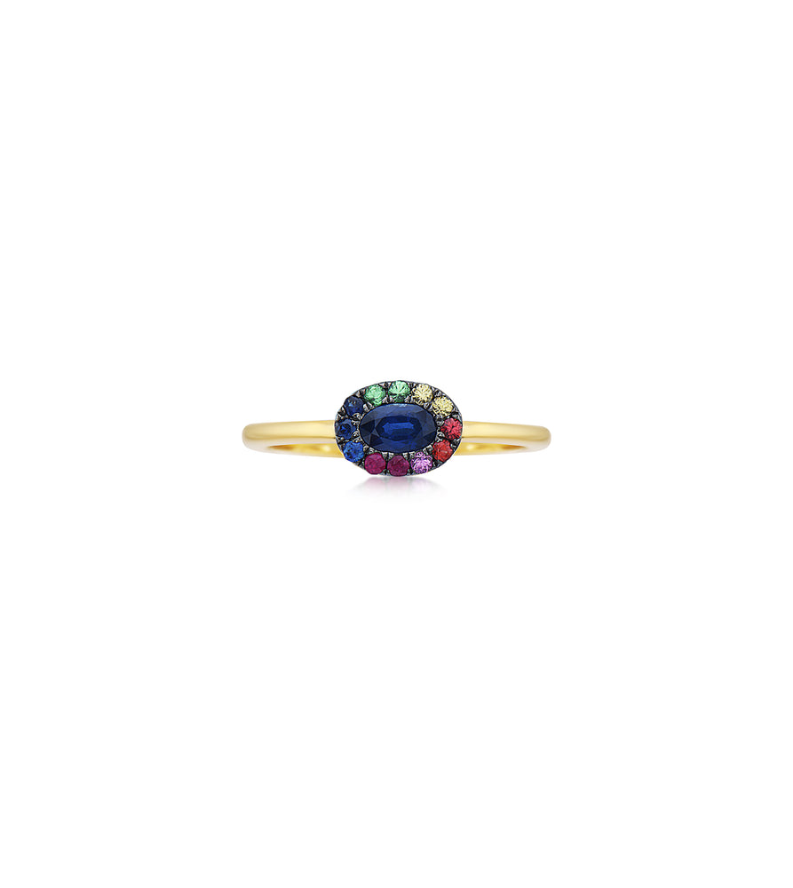 Sapphire and Rainbow Halo Ring - 14K Yellow Gold / 5 - Olive & Chain Fine Jewelry