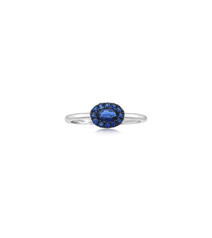 Sapphire Oval Halo Ring - 14K White Gold / 5 - Olive & Chain Fine Jewelry