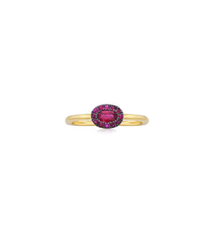 Ruby Oval Halo Ring - 14K Yellow Gold / 5 - Olive & Chain Fine Jewelry