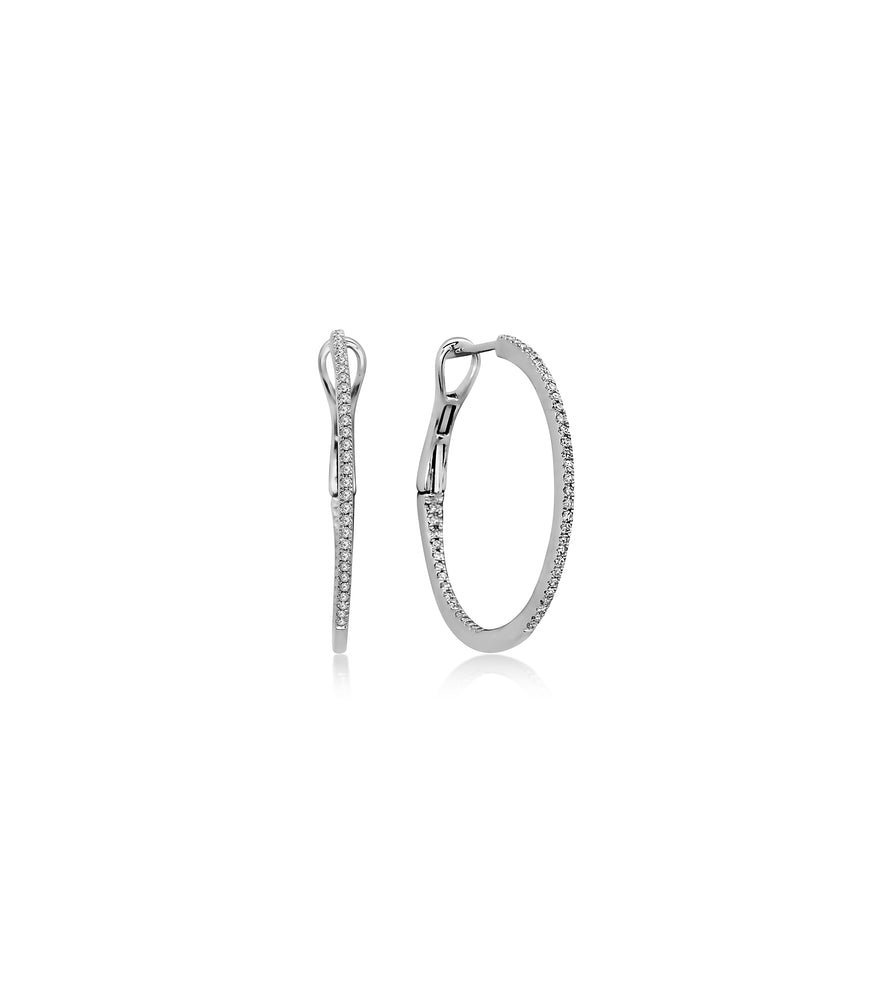 Diamond Slim Hoop Earring - 14K White Gold / Standard - Olive & Chain Fine Jewelry