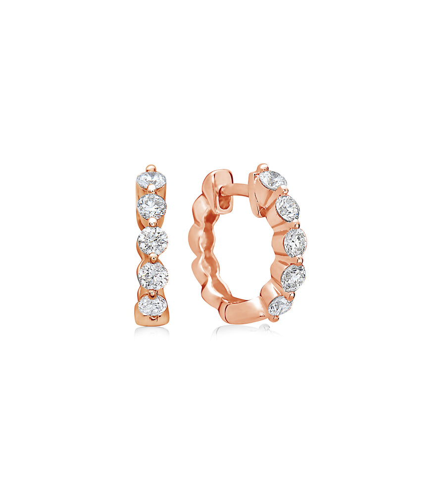 Diamond Single Prong Huggie Earring - 14K Rose Gold - Olive & Chain Fine Jewelry