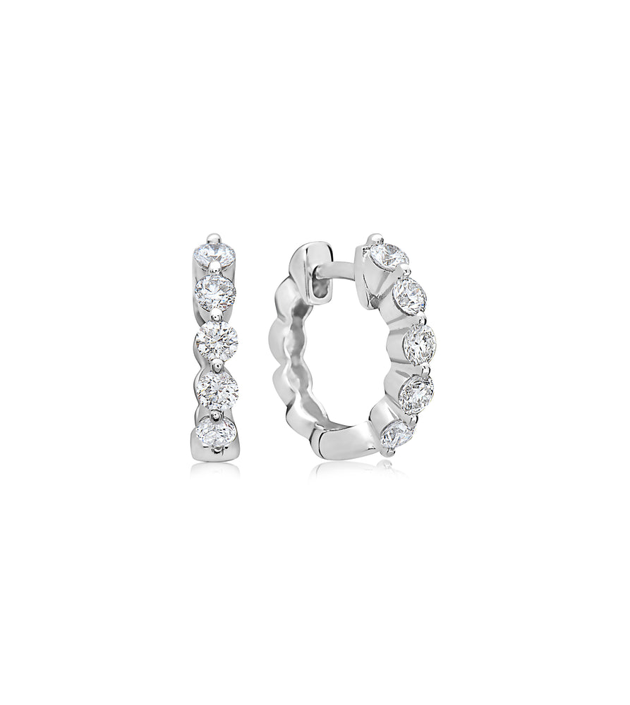 Diamond Single Prong Huggie Earring - 14K White Gold - Olive & Chain Fine Jewelry