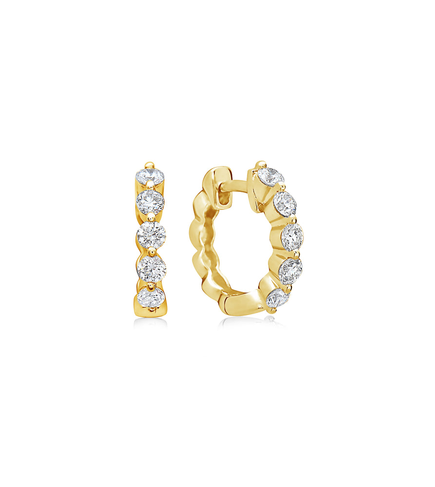 Diamond Single Prong Huggie Earring - 14K Yellow Gold - OLIVE & CHAIN Fine Jewelry