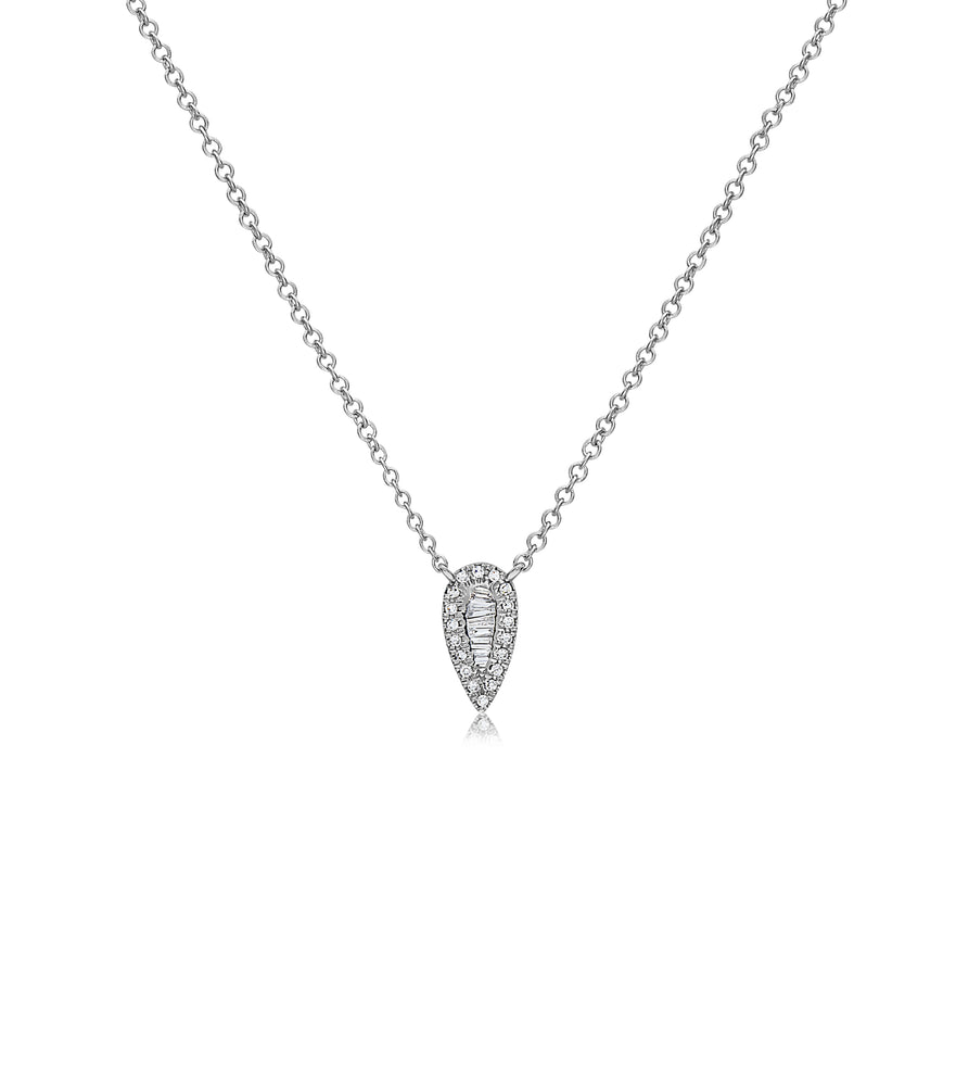 Diamond Baguette and Halo Pear Necklace - 14K White Gold - Olive & Chain Fine Jewelry