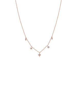 Diamond Mix Shape Dangle Necklace - 14K Rose Gold - Olive & Chain Fine Jewelry