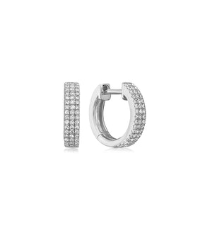 Diamond 3 Row Huggie Earring - 14K White Gold - Olive & Chain Fine Jewelry