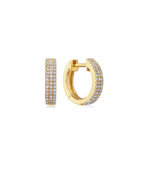 Diamond 3 Row Huggie Earring - 14K Yellow Gold - Olive & Chain Fine Jewelry