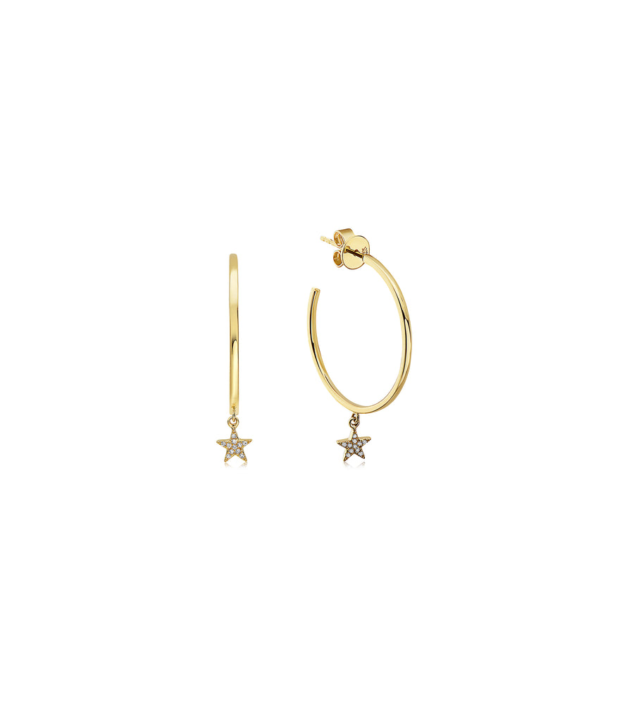 Diamond Star Dangle Hoop Earring - 14K Yellow Gold - Olive & Chain Fine Jewelry