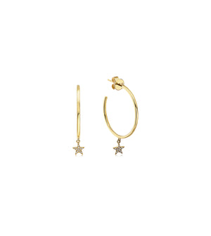 Diamond Star Dangle Hoop Earring - 14K Yellow Gold - Olive & Chain Fine Jewelry