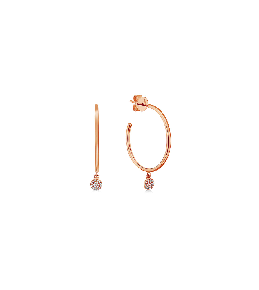 Diamond Disc Dangle Hoop Earring - 14K Rose Gold - Olive & Chain Fine Jewelry