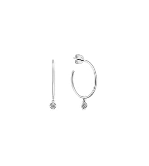 Diamond Disc Dangle Hoop Earring - 14K White Gold - Olive & Chain Fine Jewelry