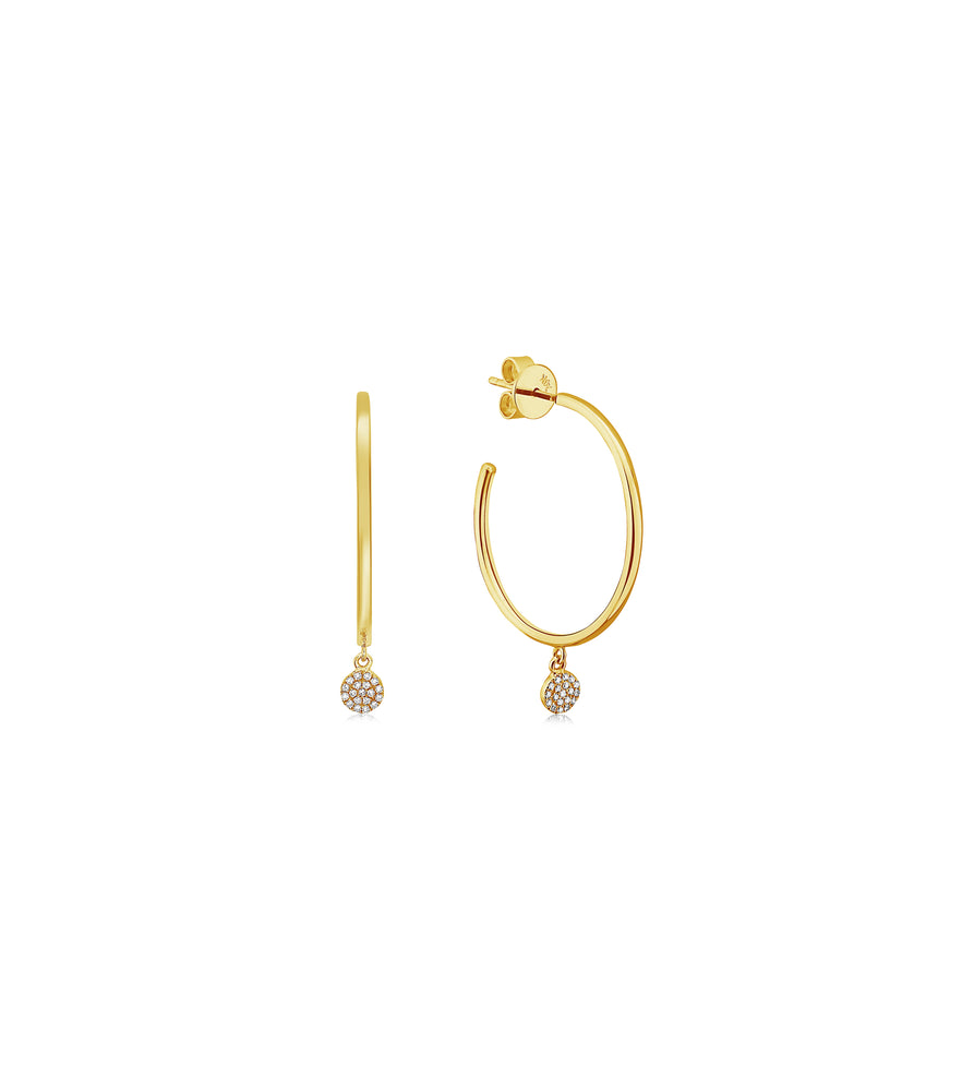 Diamond Disc Dangle Hoop Earring - 14K Yellow Gold - Olive & Chain Fine Jewelry
