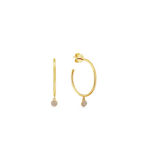 Diamond Disc Dangle Hoop Earring - 14K Yellow Gold - Olive & Chain Fine Jewelry