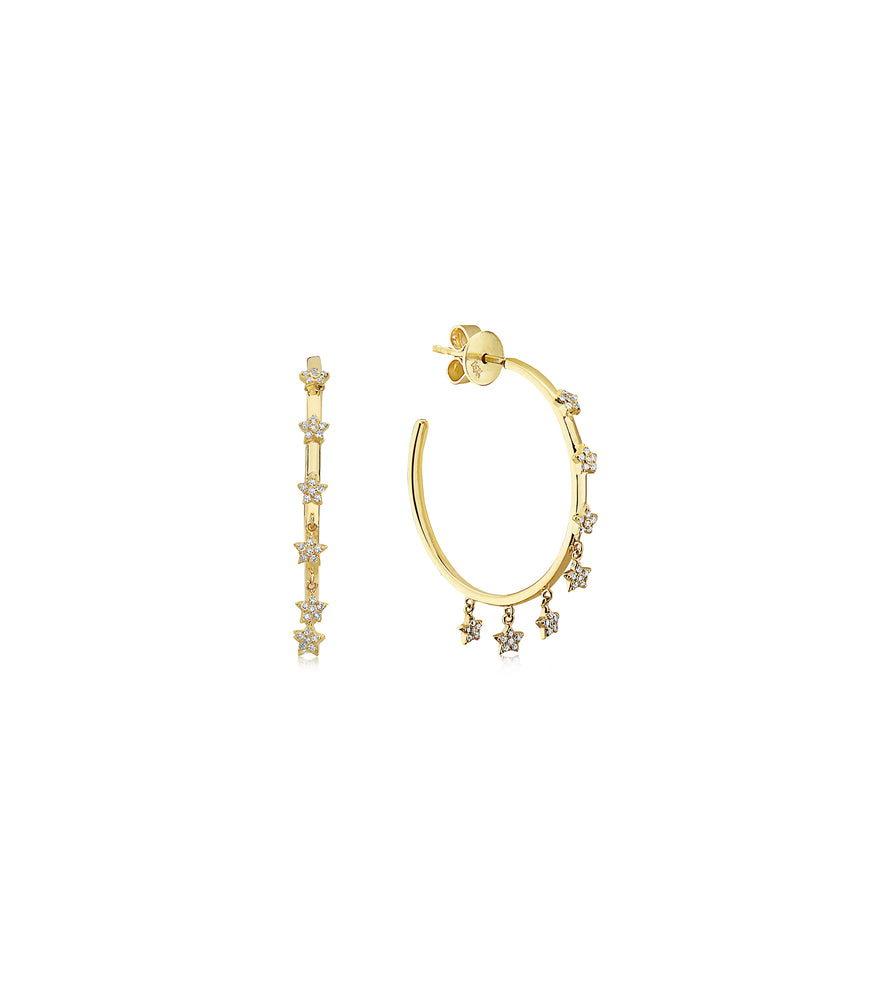 Diamond Multi Star Hoop Earring - 14K Yellow Gold - Olive & Chain Fine Jewelry