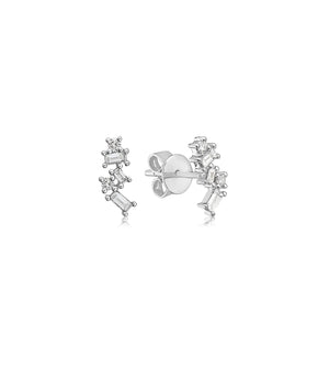 Diamond Baguette Cluster Stud Earring - 14K White Gold - Olive & Chain Fine Jewelry