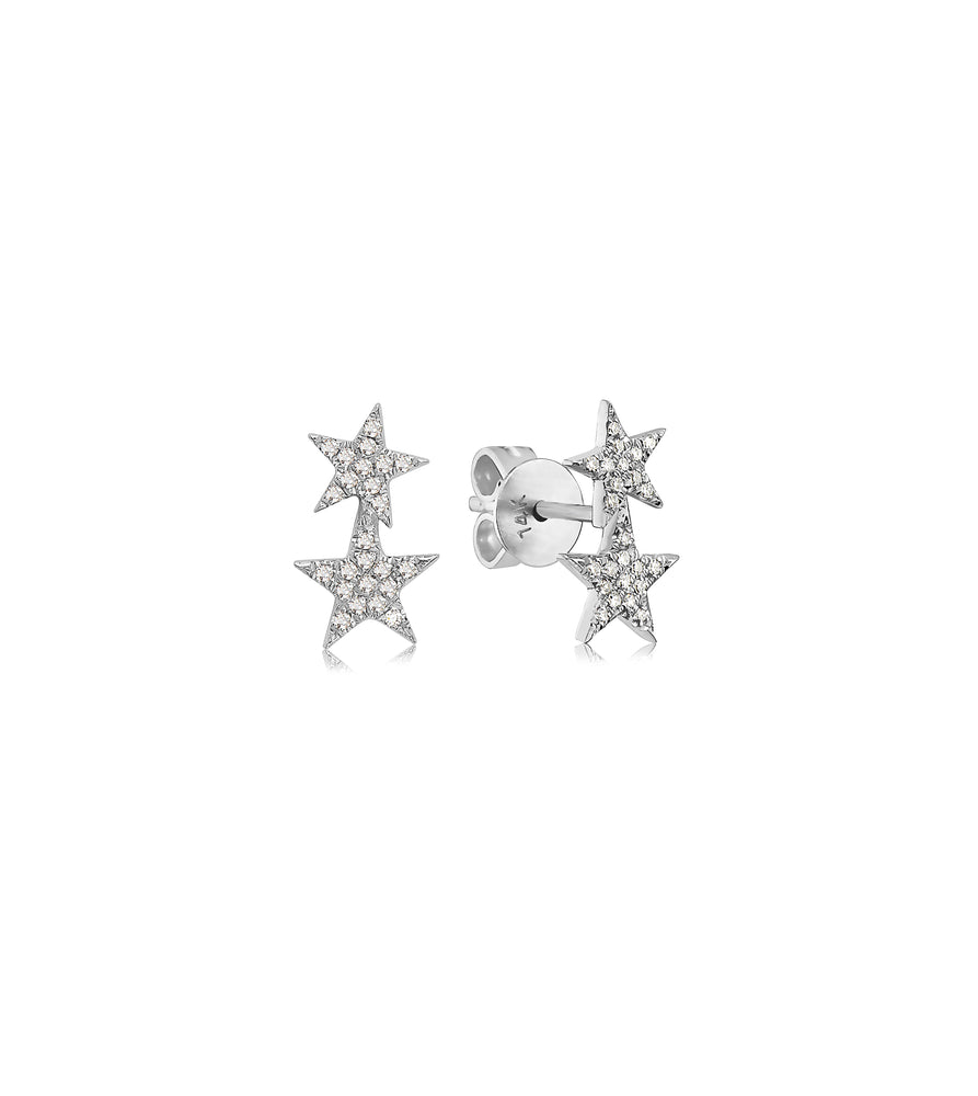 Diamond Double Star Stud Earring - 14K White Gold - Olive & Chain Fine Jewelry
