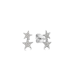 Diamond Double Star Stud Earring - 14K White Gold - Olive & Chain Fine Jewelry