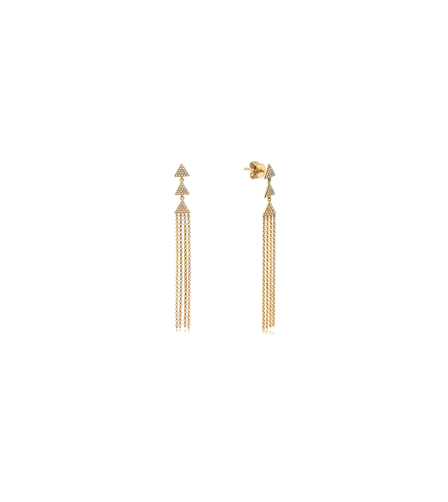 Diamond Triangle Tassel Earring - 14K Yellow Gold - OLIVE & CHAIN Fine Jewelry