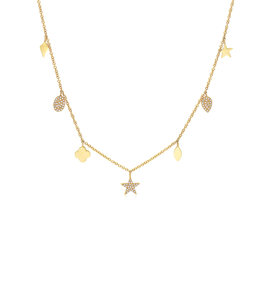 Diamond Charm Long Necklace - 14K Yellow Gold - OLIVE & CHAIN Fine Jewelry