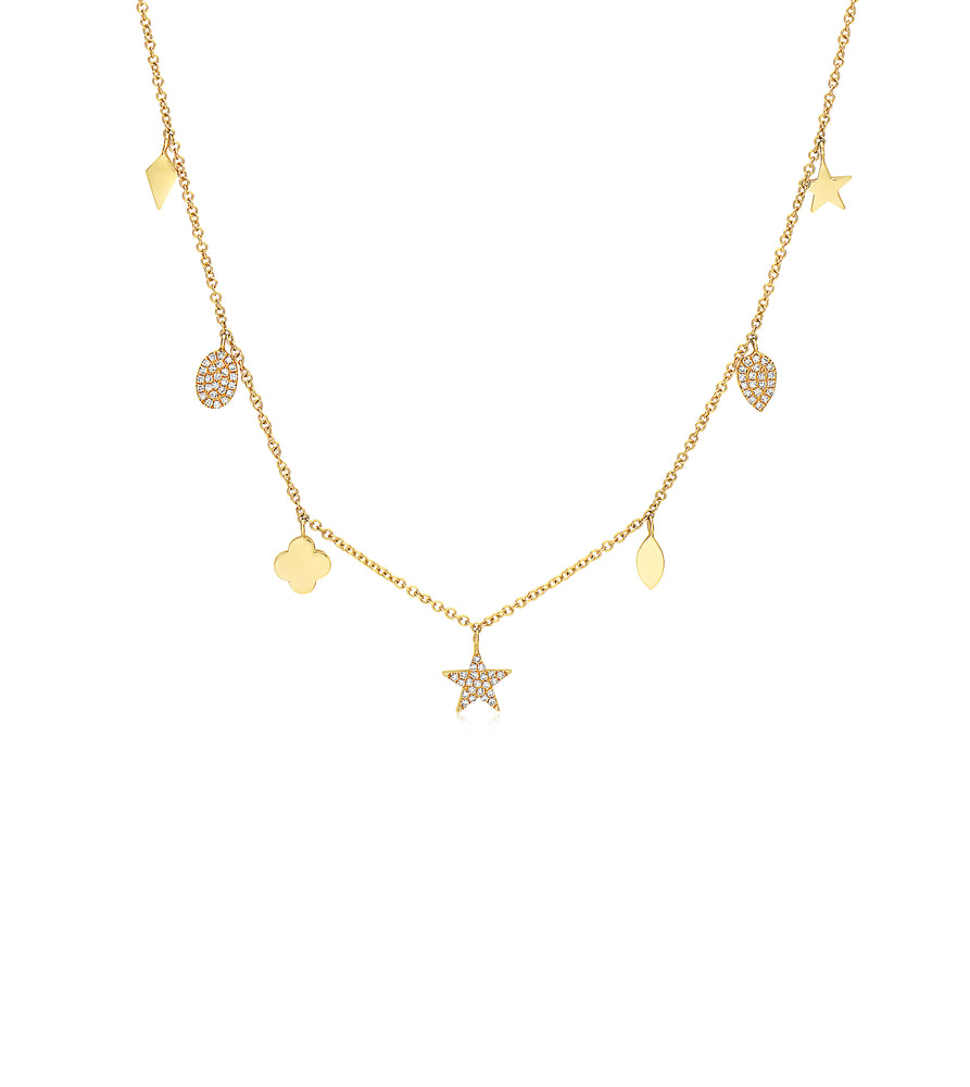 Diamond Charm Long Necklace - 14K Yellow Gold - Olive & Chain Fine Jewelry