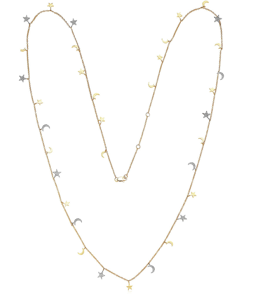 Diamond Star-Moon Charm Long Necklace - 14K - OLIVE & CHAIN Fine Jewelry