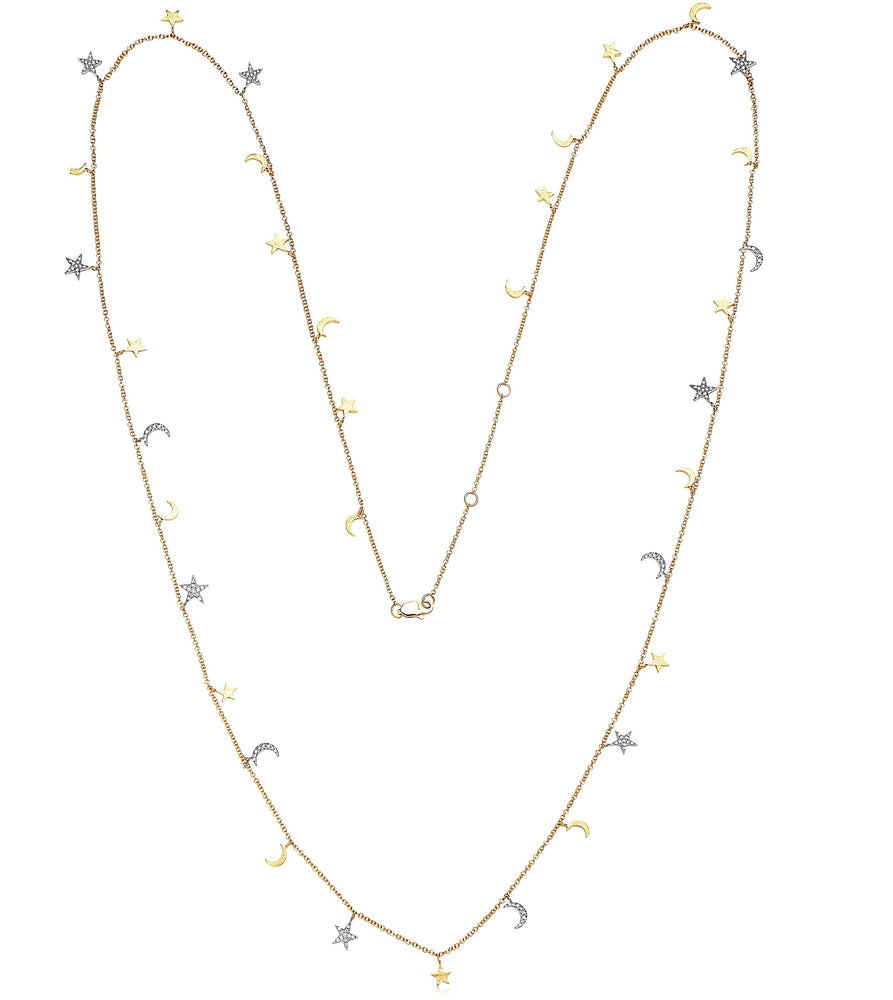 Diamond Star-Moon Charm Long Necklace - 14K  - Olive & Chain Fine Jewelry
