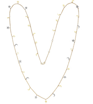 Diamond Star-Moon Charm Long Necklace - 14K - OLIVE & CHAIN Fine Jewelry