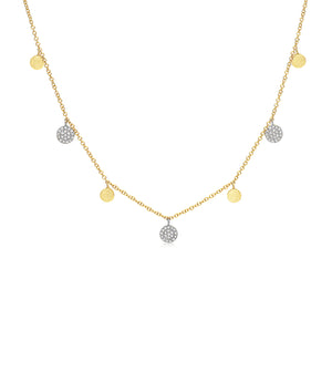 Diamond Disc Charm Necklace - 14K Two-Tone Gold - OLIVE & CHAIN Fine Jewelry