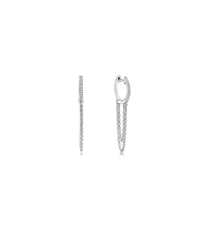 Diamond Huggie Chain Earring - 14K White Gold - Olive & Chain Fine Jewelry