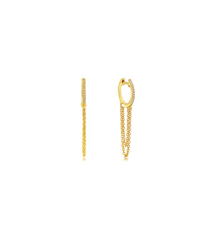Diamond Huggie Chain Earring - 14K Yellow Gold - Olive & Chain Fine Jewelry