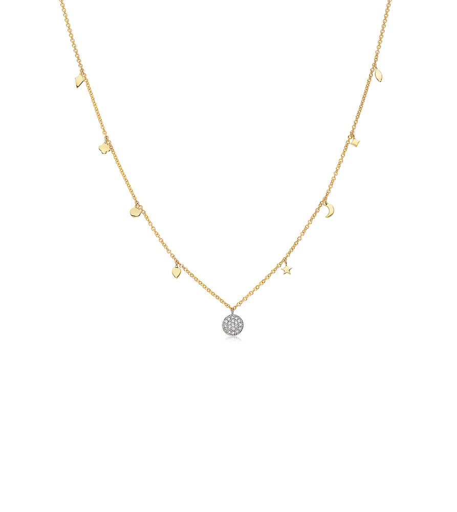 Diamond Disc & Charm Necklace - 14K Two-Tone Gold - OLIVE & CHAIN Fine Jewelry