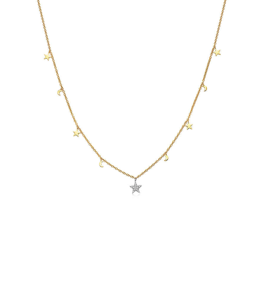 Diamond Star & Moon Charm Necklace - 14K Two-Tone Gold - OLIVE & CHAIN Fine Jewelry