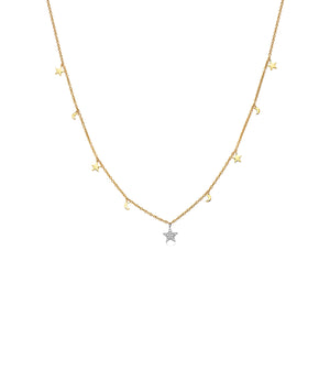 Diamond Star & Moon Charm Necklace - 14K Two-Tone Gold - OLIVE & CHAIN Fine Jewelry