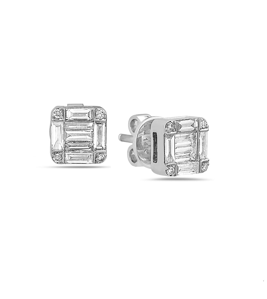 Diamond Emerald Cut Cluster Stud Earring - 14K  - Olive & Chain Fine Jewelry