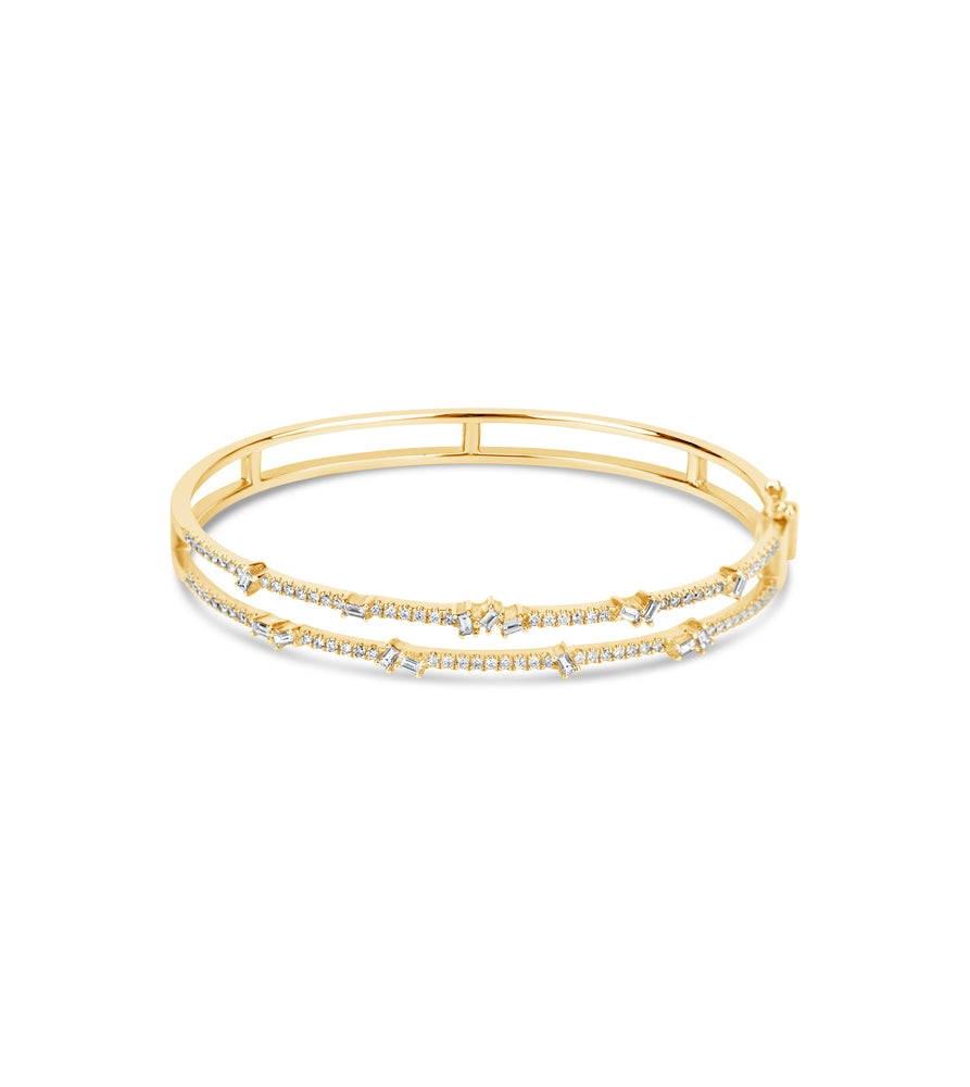 Diamond Double Row Bangle - 14K Yellow Gold / 7 inch - Olive & Chain Fine Jewelry