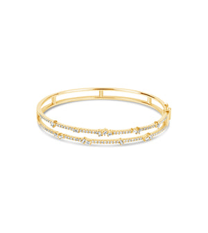 Diamond Double Row Bangle - 14K Yellow Gold / 7 inch - OLIVE & CHAIN Fine Jewelry