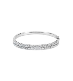 Diamond Baguette & Round Bangle - 14K White Gold / 7 inch - Olive & Chain Fine Jewelry