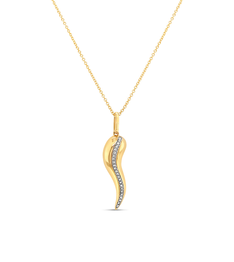 Diamond Line Italian Horn Cornicello Necklace - 14K  - Olive & Chain Fine Jewelry