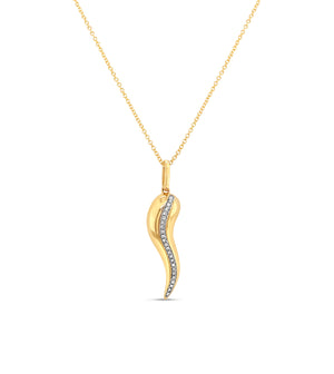 Diamond Line Italian Horn Cornicello Necklace