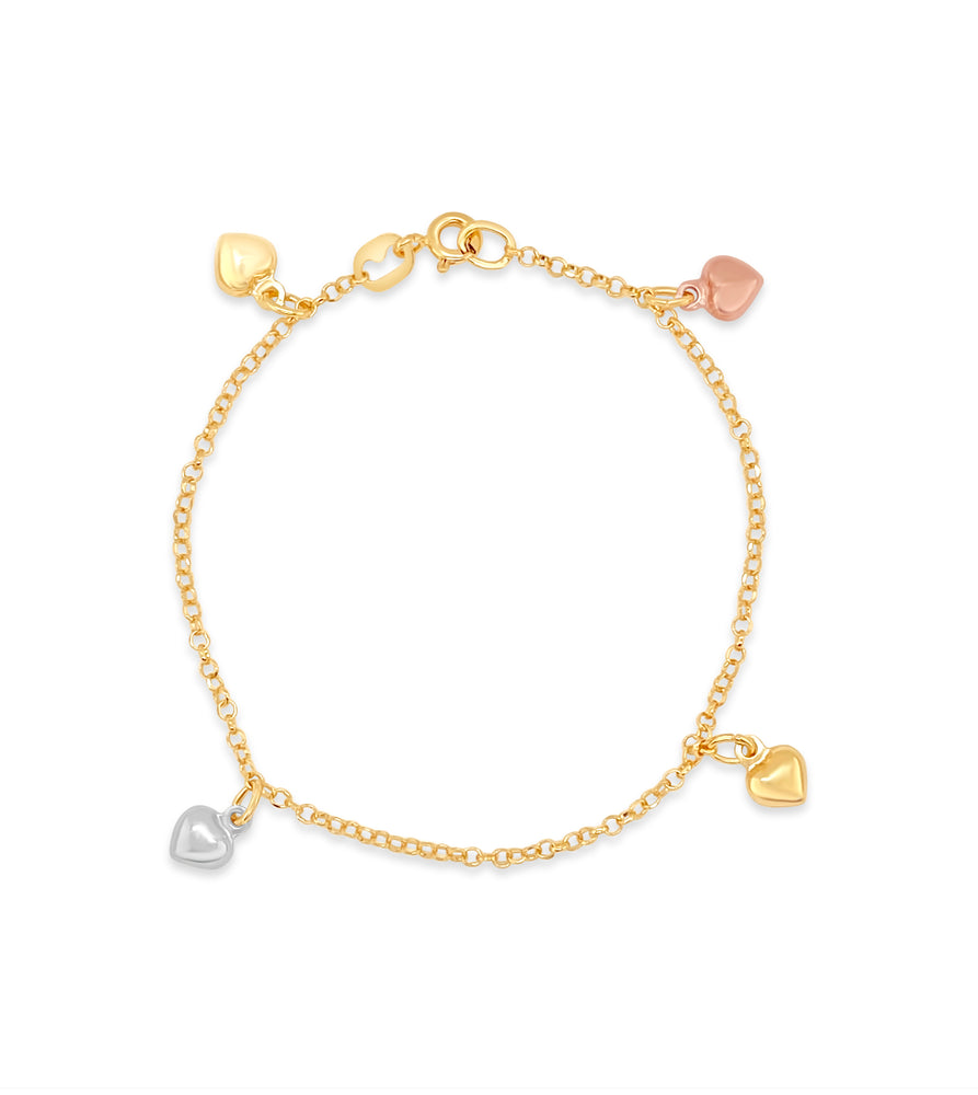 14k Tri Color Gold Heart & Star Charm Bracelet - 14K Two-Tone Gold / Heart - OLIVE & CHAIN Fine Jewelry