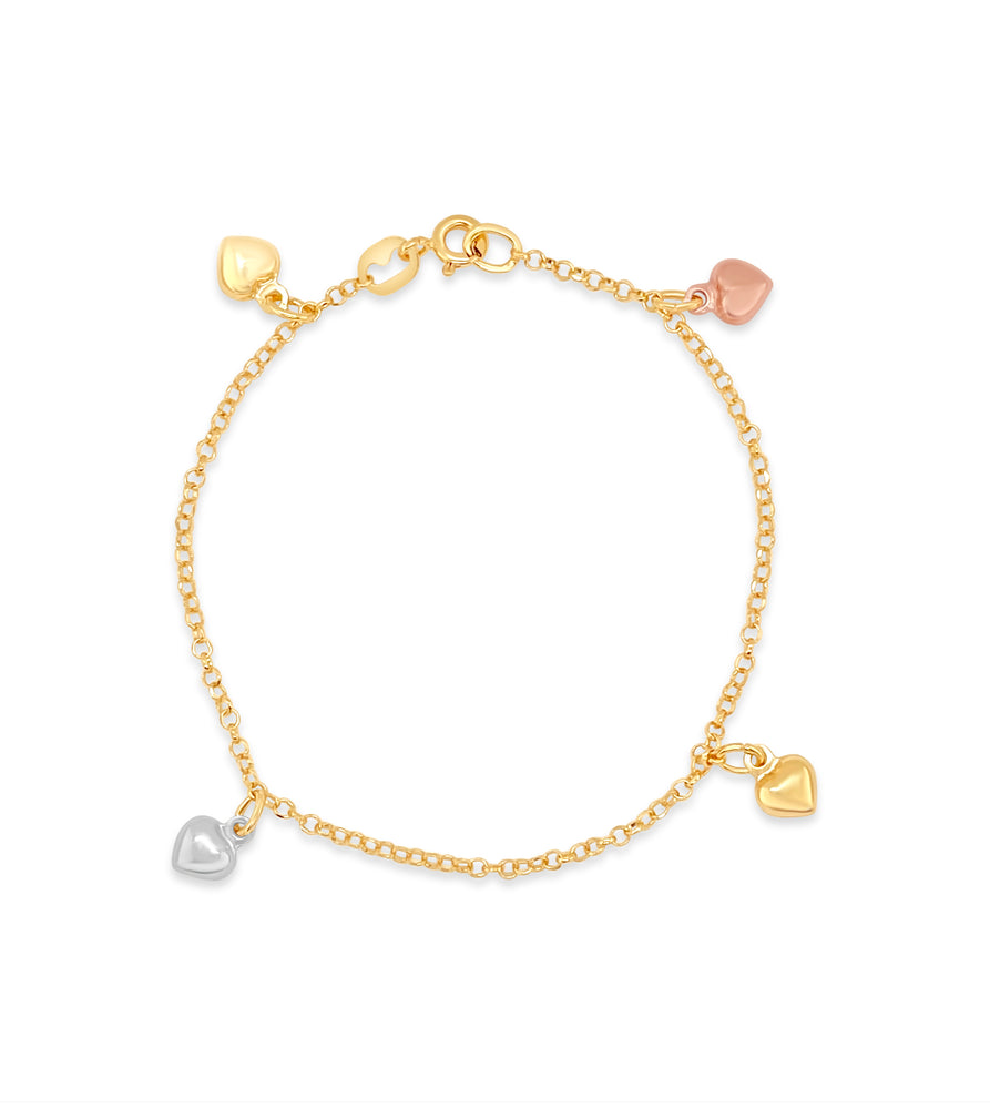 14k Tri Color Gold Heart & Star Charm Bracelet - 14K Two-Tone Gold / Heart - Olive & Chain Fine Jewelry