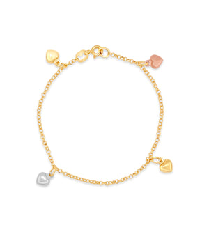 14k Tri Color Gold Heart & Star Charm Bracelet - 14K Two-Tone Gold / Heart - OLIVE & CHAIN Fine Jewelry