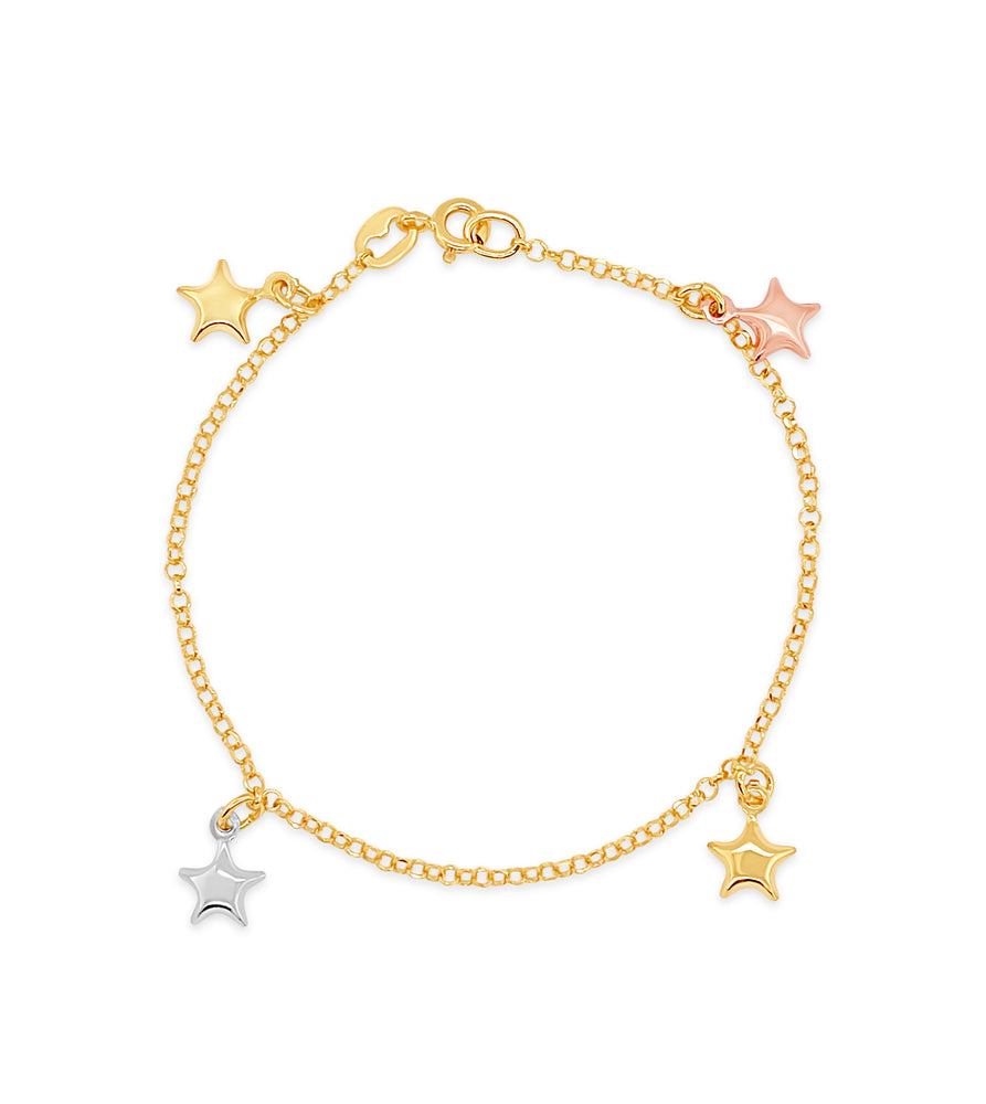 14k Tri Color Gold Heart & Star Charm Bracelet - 14K Two-Tone Gold / Star - OLIVE & CHAIN Fine Jewelry