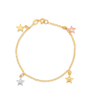 14k Tri Color Gold Heart & Star Charm Bracelet - 14K Two-Tone Gold / Star - Olive & Chain Fine Jewelry