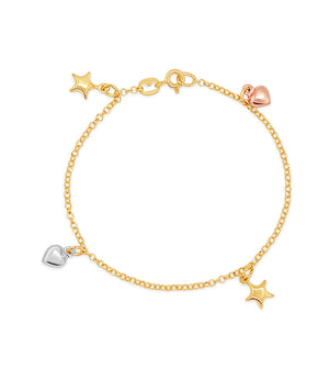 14k Tri Color Gold Heart & Star Charm Bracelet - 14K Two-Tone Gold / Heart & Star - OLIVE & CHAIN Fine Jewelry