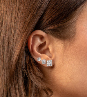Diamond Emerald Cut Cluster Stud Earring - 14K  - Olive & Chain Fine Jewelry