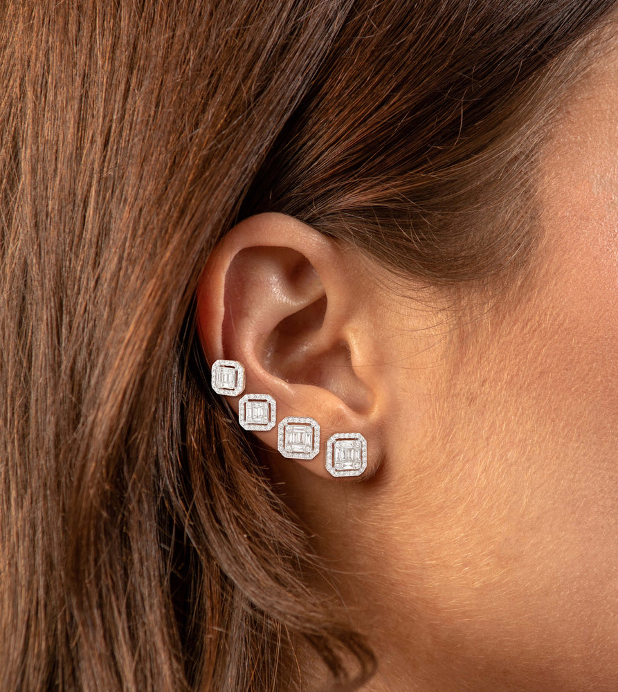 Diamond Asscher Cut Cluster Halo Stud Earrings - 14K  - Olive & Chain Fine Jewelry