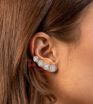 Diamond Emerald Cut Cluster Halo Stud Earrings - 14K  - Olive & Chain Fine Jewelry