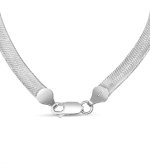 Silver Herringbone Chain Necklace - 14K  - Olive & Chain Fine Jewelry